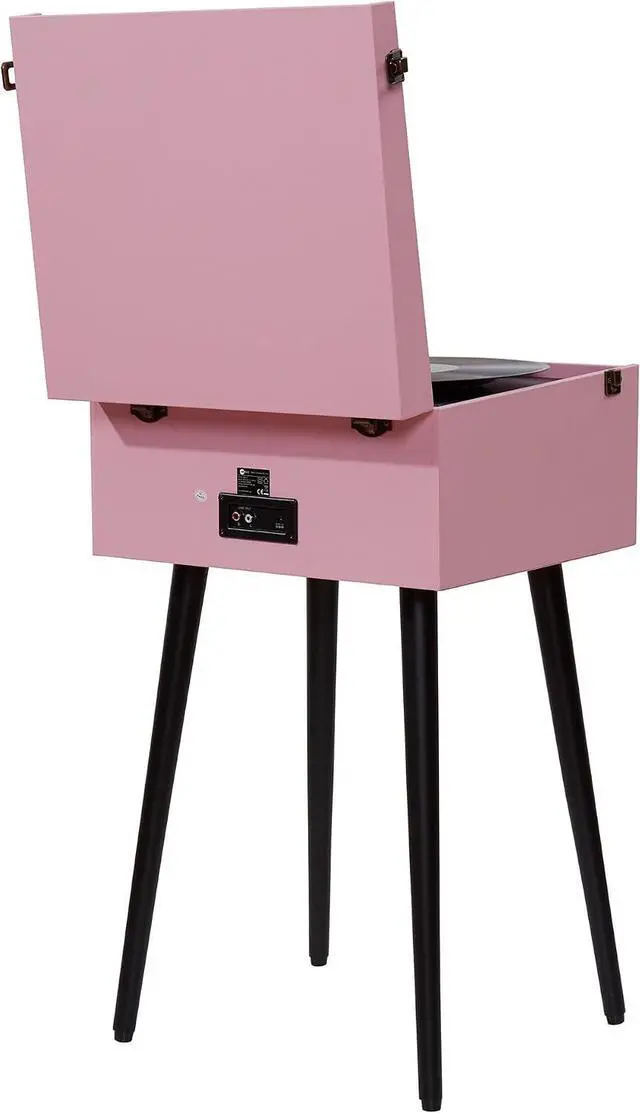 Alt view image 3 of 7 - Discovery 3-Speed Bluetooth Record Player Retro Console Turntable with Built-in Speakers and Removable Legs (Pink)