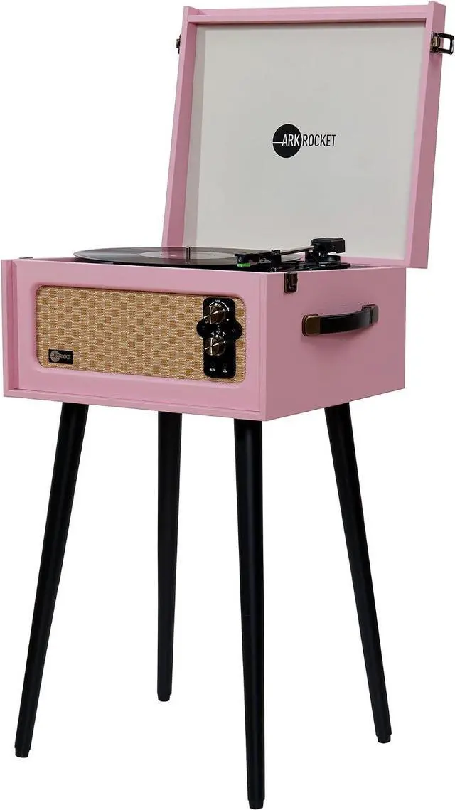 Alt view image 4 of 7 - Discovery 3-Speed Bluetooth Record Player Retro Console Turntable with Built-in Speakers and Removable Legs (Pink)