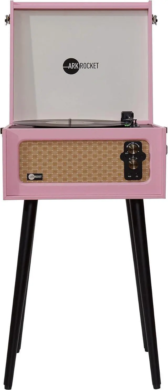 Alt view image 2 of 7 - Discovery 3-Speed Bluetooth Record Player Retro Console Turntable with Built-in Speakers and Removable Legs (Pink)