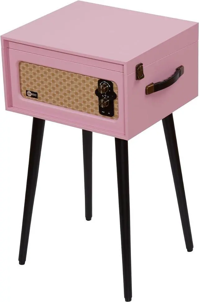 Alt view image 7 of 7 - Discovery 3-Speed Bluetooth Record Player Retro Console Turntable with Built-in Speakers and Removable Legs (Pink)