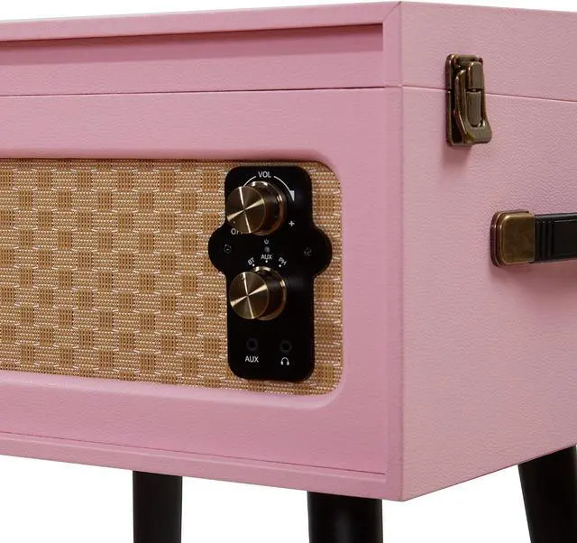 Alt view image 5 of 7 - Discovery 3-Speed Bluetooth Record Player Retro Console Turntable with Built-in Speakers and Removable Legs (Pink)