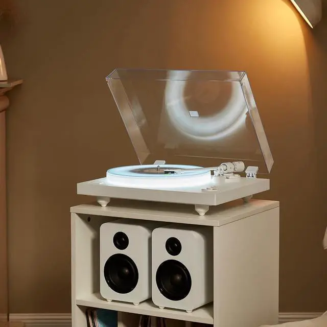 Alt view image 7 of 7 - Polaris II Bluetooth Turntable System | All-White Modular Design with LED-Illuminated Platter, Rocket Magnet Cartridge, Bluetooth Output & 40 W Bookshelf Speakers