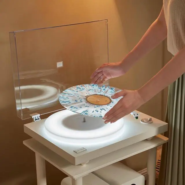 Alt view image 6 of 7 - Polaris II Bluetooth Turntable System | All-White Modular Design with LED-Illuminated Platter, Rocket Magnet Cartridge, Bluetooth Output & 40 W Bookshelf Speakers