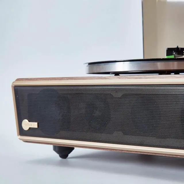 Alt view image 3 of 7 - High Fidelity Bluetooth Record Player with Built-in Speakers Belt Drive Vinyl Turntable with Moving Magnet Cartridge, Bluetooth Input Output and Aux-in (Walnut)