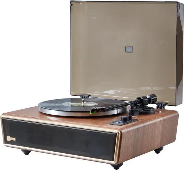 Main image of High Fidelity Bluetooth Record Player with Built-in Speakers Belt Drive Vinyl Turntable with Moving Magnet Cartridge, Bluetooth Input Output and Aux-in (Walnut)