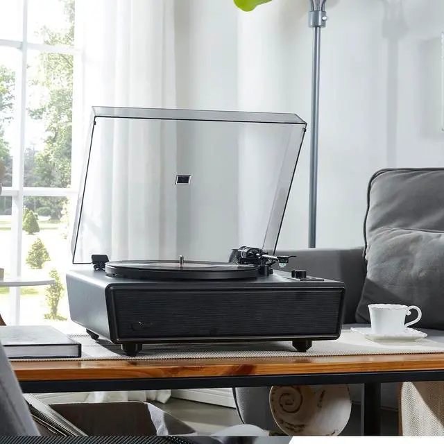 Alt view image 5 of 7 - High Fidelity Bluetooth Record Player with Built-in Speakers Belt Drive Vinyl Turntable with Moving Magnet Cartridge, Bluetooth Input Output and Aux-in (Black)