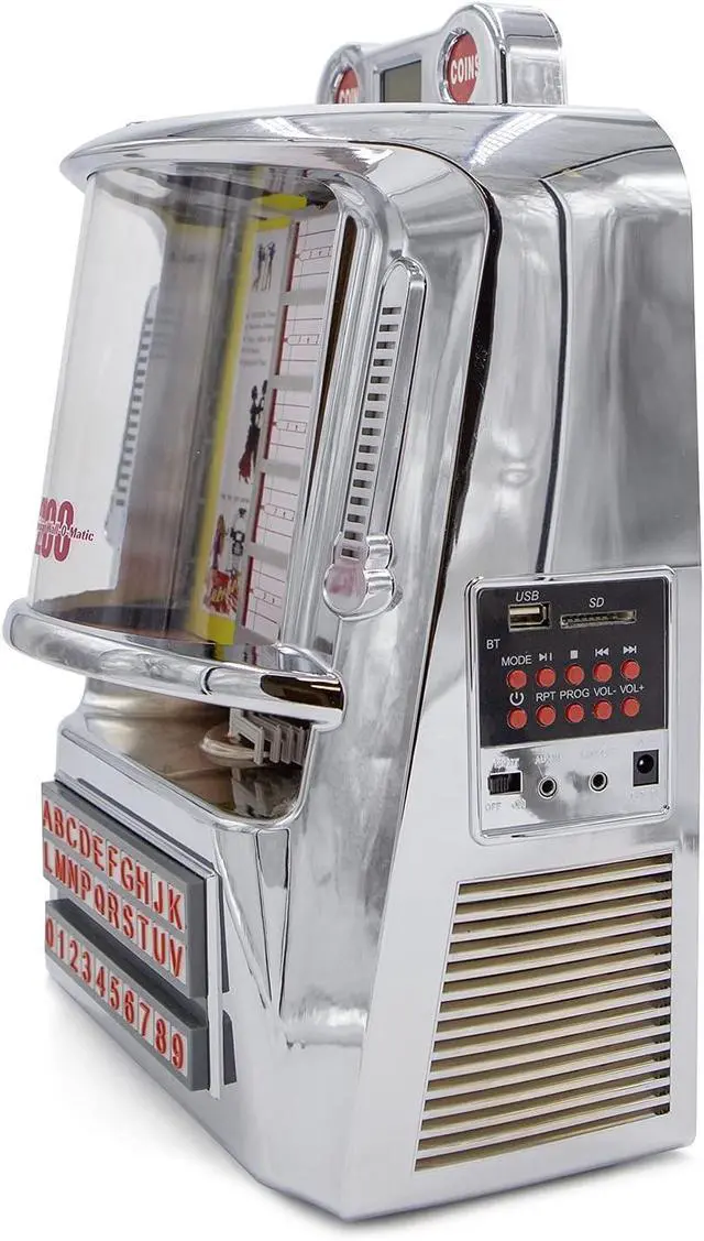 Alt view image 2 of 7 - 200 Wall-O-Matic Table Jukebox Wallbox Wireless Bluetooth Speaker FM Radio SD USB Retro American Diner Style Tabletop
