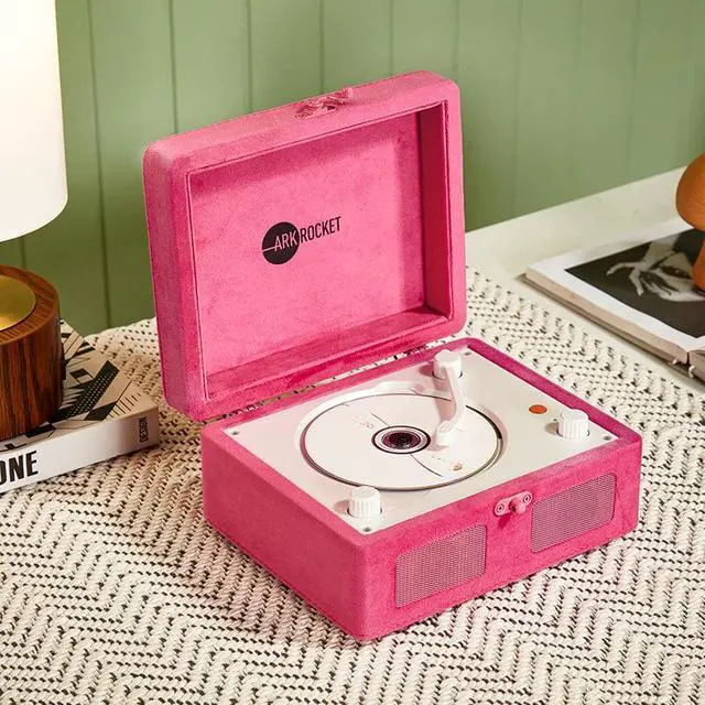 Alt view image 2 of 2 - Portable CD Player & Bluetooth Speaker - Retro Rechargeable Mini CD Player with FM Radio USB AUX-in & Headphone Jack Compact Personal Music Player for Home Kids Gift (Hot Pink Velvet)