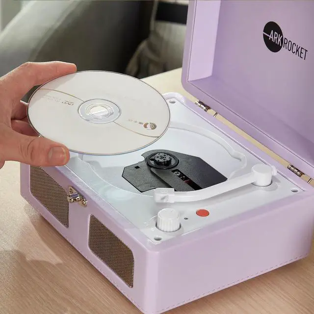 Alt view image 3 of 7 - Portable CD Player & Bluetooth Speaker - Retro Rechargeable Mini CD Player with FM Radio USB AUX-in & Headphone Jack Compact Personal Music Player for Home Kids Gift (Lavender)