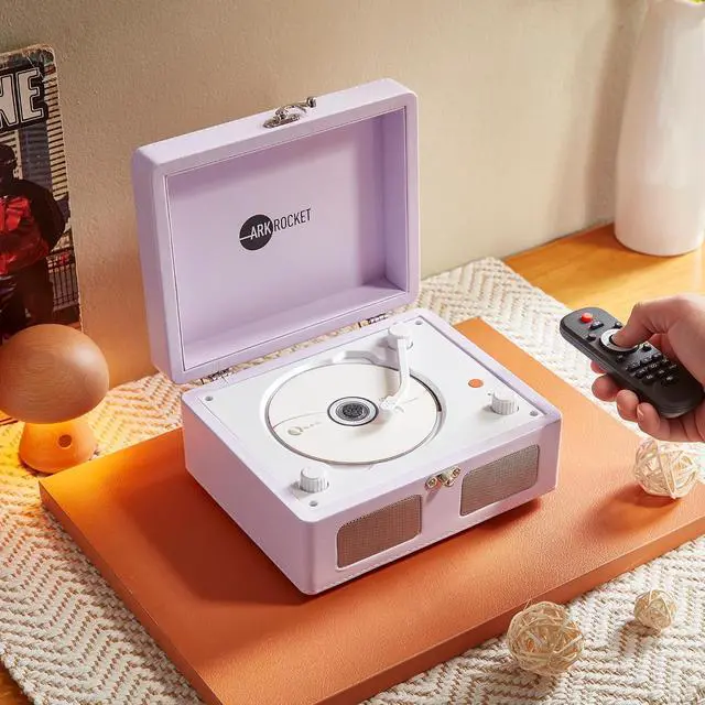 Alt view image 7 of 7 - Portable CD Player & Bluetooth Speaker - Retro Rechargeable Mini CD Player with FM Radio USB AUX-in & Headphone Jack Compact Personal Music Player for Home Kids Gift (Lavender)