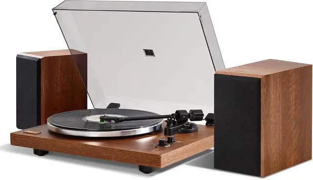 Alt view image 2 of 7 - Vinyl Record Player Wireless Bluetooth Turntable Builds in Phono Preamp and Comes with 40W External Speakers Retro Wooden Shell High-Fidelity Sound