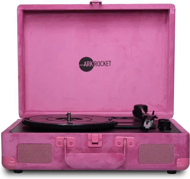 Main image of Bluetooth Turntable Retro Suitcase 3-Speed Record Player with Built-in Speakers (Hot Pink Velvet)