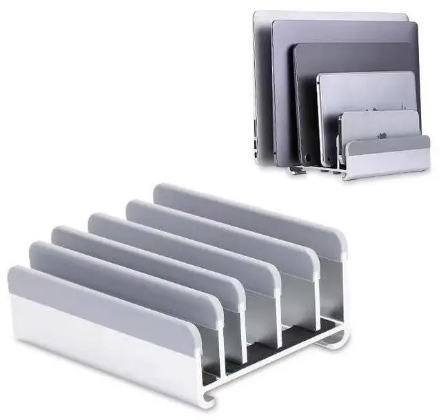 Main image of N17-7 Vertical Laptop Stand with 5 Slots, Aluminum Adjustable Width Notebook Holder for Multiple Devices, Space-Saving Desktop Organizer
