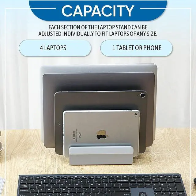 Alt view image 5 of 6 - N17-7 Vertical Laptop Stand with 5 Slots, Aluminum Adjustable Width Notebook Holder for Multiple Devices, Space-Saving Desktop Organizer