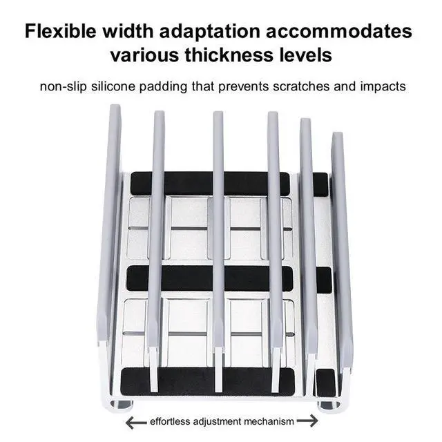 Alt view image 3 of 6 - N17-7 Vertical Laptop Stand with 5 Slots, Aluminum Adjustable Width Notebook Holder for Multiple Devices, Space-Saving Desktop Organizer