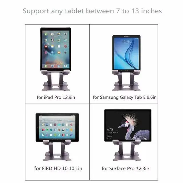 Alt view image 6 of 7 - T27 Portable Folding Aluminum Tablet Stand, Universal Adjustable iPad & Tablet Holder for 6-13 Inch Devices, Lightweight Travel Desktop Stand