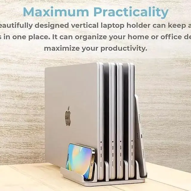 Alt view image 2 of 7 - N17-5 Adjustable Width Vertical Laptop Stand, Aluminum Alloy Desktop Notebook Holder Upright Storage