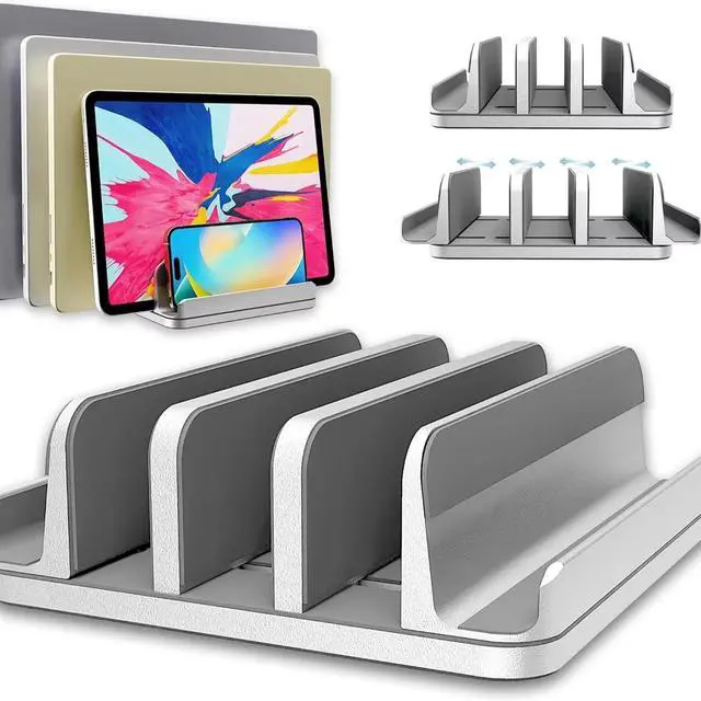 Main image of N17-5 Adjustable Width Vertical Laptop Stand, Aluminum Alloy Desktop Notebook Holder Upright Storage