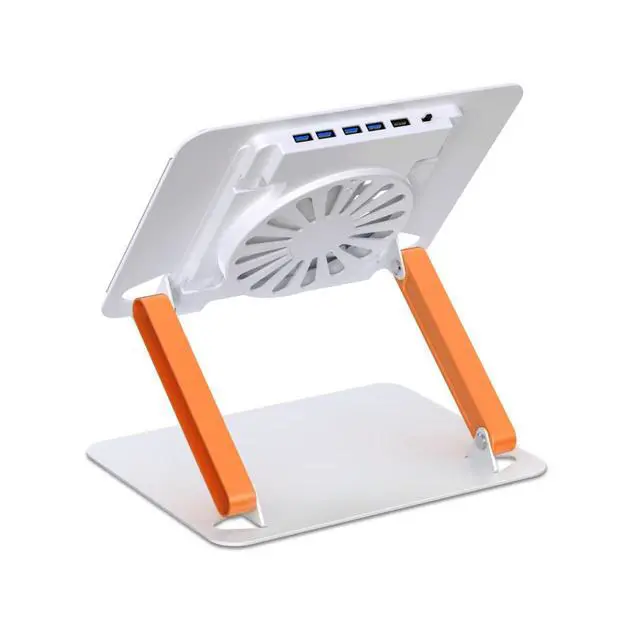 Alt view image 2 of 6 - N93-4 Iron Laptop Cooling Stand with Fan & USB 3.0 Hub, Heavy-Duty Metal Notebook Cooler Stand with 4-Port USB 3.0 for 13-16 Inch Laptops, Ergonomic Riser