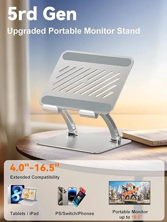 Alt view image 3 of 7 - T84-1 Portable Folding Aluminum Tablet Stand, Gaming Desktop Holder for 4-16.5 Inch Tablets & Phones, Adjustable Angle Game Support Stand, Silver