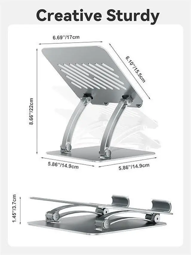 Alt view image 6 of 7 - T84-1 Portable Folding Aluminum Tablet Stand, Gaming Desktop Holder for 4-16.5 Inch Tablets & Phones, Adjustable Angle Game Support Stand, Silver