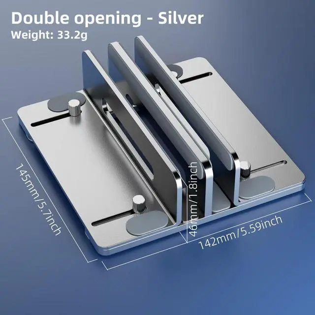 Alt view image 4 of 7 - N39-2 Aluminum Vertical Laptop Stand with Dual Clamp, Adjustable Width Upright Notebook Holder, Space-Saving Desktop Riser, Silver
