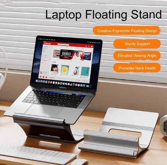 Alt view image 3 of 7 - N96 Aluminum Floating Laptop Stand, Ergonomic Ventilated Notebook Riser Open-Frame Ventilated Notebook Riser Gray