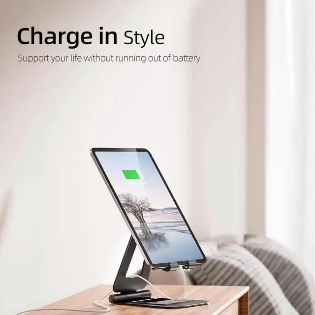 Alt view image 5 of 6 - Aluminum alloy tabletop lazy chair stand - Portable double-fold flatbed stand with adjustable tabletop for live streaming A5 Silver