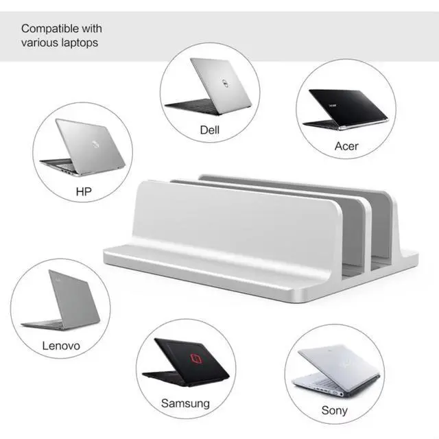 Alt view image 3 of 7 - Adjustable Width Vertical Laptop Stand with 2 Slots, Durable Aluminum Alloy Construction, Space-Saving Desktop Organizer for Laptops, Tablets & More - Silver