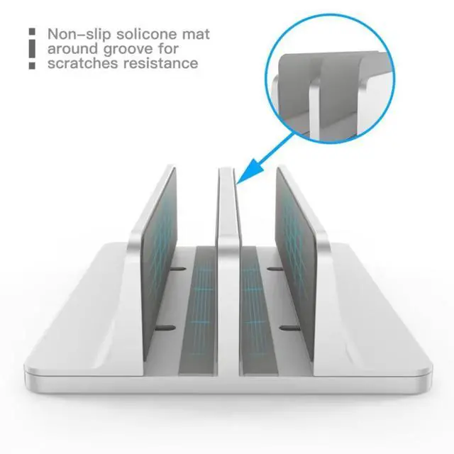 Alt view image 6 of 7 - Adjustable Width Vertical Laptop Stand with 2 Slots, Durable Aluminum Alloy Construction, Space-Saving Desktop Organizer for Laptops, Tablets & More - Silver