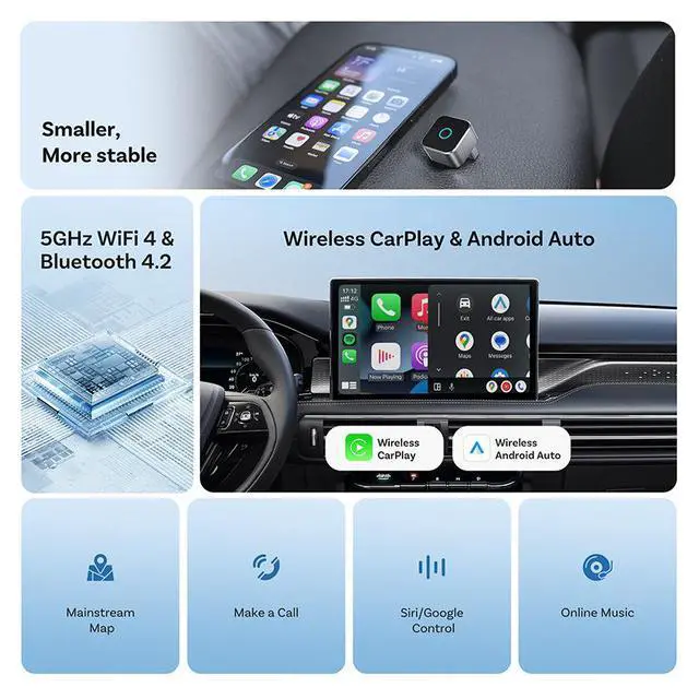 Alt view image 3 of 7 - Wireless CarPlay Adapter Mini Cube Android Auto Car AI Box, Plug and Play Wireless CarPlay Dongle for Factory CarPlay Vehicles, WiFi Auto Connection Car Multimedia Streaming Box
