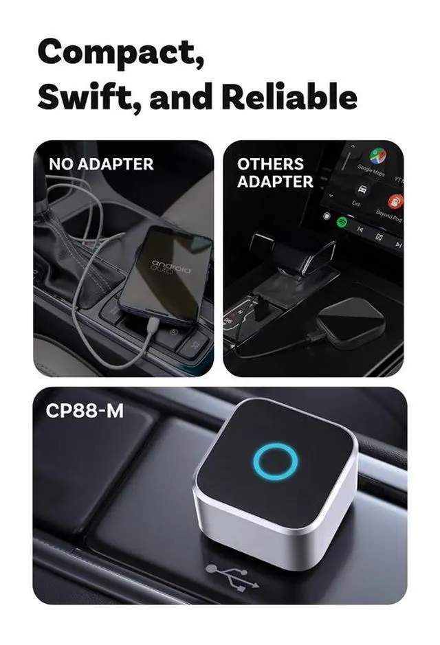 Alt view image 6 of 7 - Wireless CarPlay Adapter Mini Cube Android Auto Car AI Box, Plug and Play Wireless CarPlay Dongle for Factory CarPlay Vehicles, WiFi Auto Connection Car Multimedia Streaming Box