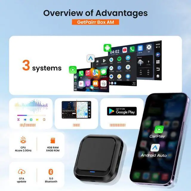 Alt view image 2 of 5 - Plug and Play Car Android AI Box with Adapter, Wireless CarPlay Android Auto Multimedia Streaming Dongle WiFi Auto Connect Smart Car Entertainment Module Compatible