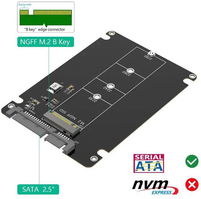 Alt view image 4 of 7 - SATA M.2 SSD to 2.5 Inch SATA3 Adapter Converter with Enclosure, NGFF B Key Solid State Drive Converter Card Plug and Play Compatible with SATA Protocol M.2 SSD for Laptop Desktop PC Upgrade