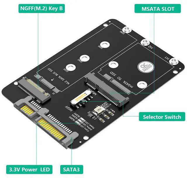 Main image of M.2 NGFF/MSATA to SATA3 One-Stop Dual-Function SSD Solid State Drive 2.5-inch Hard Drive Adapter Card