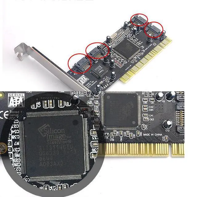 Alt view image 6 of 6 - PCI to SATA RAID Controller Card 4 Port Expansion Adapter, Silicon Image 3114 Chipset SATA Hard Drive Expansion Card RAID 0/1 Support