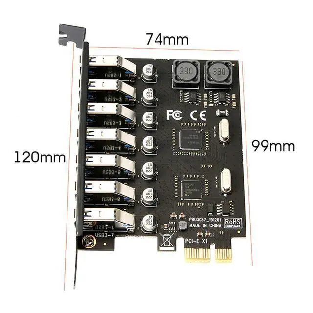 Alt view image 5 of 7 - PCIe to USB 3.0 adapter with 7 ports for PCIE expansion card for desktop computers. No external power supply required. NEC chip.