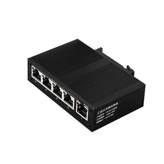 Alt view image 4 of 7 - 5 Port Industrial Grade Ethernet Switch 100Mbps Unmanaged DIN Rail Network Hub, Metal Housing Wide Voltage DC 5-58V Lightning Protection Temperature Resistant for Factory Automation Security Camera Sy