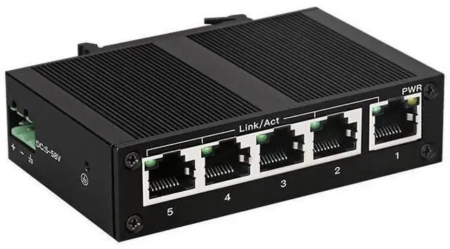 Main image of 5 Port Industrial Grade Ethernet Switch 100Mbps Unmanaged DIN Rail Network Hub, Metal Housing Wide Voltage DC 5-58V Lightning Protection Temperature Resistant for Factory Automation Security Camera Sy