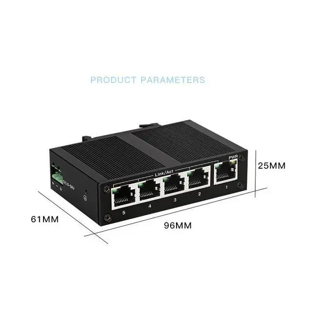 Alt view image 5 of 7 - 5 Port Industrial Grade Ethernet Switch 100Mbps Unmanaged DIN Rail Network Hub, Metal Housing Wide Voltage DC 5-58V Lightning Protection Temperature Resistant for Factory Automation Security Camera Sy