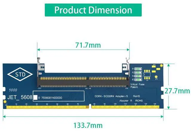 Alt view image 3 of 7 - DDR4 SO-DIMM to Desktop DIMM Adapter Card Laptop Memory to PC Motherboard Converter, Notebook RAM Test Board, External Adapter, STD Design