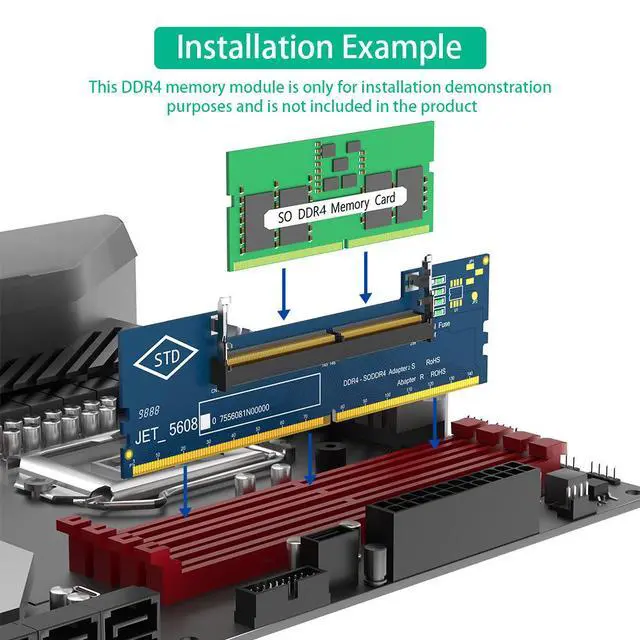 Alt view image 6 of 7 - DDR4 SO-DIMM to Desktop DIMM Adapter Card Laptop Memory to PC Motherboard Converter, Notebook RAM Test Board, External Adapter, STD Design