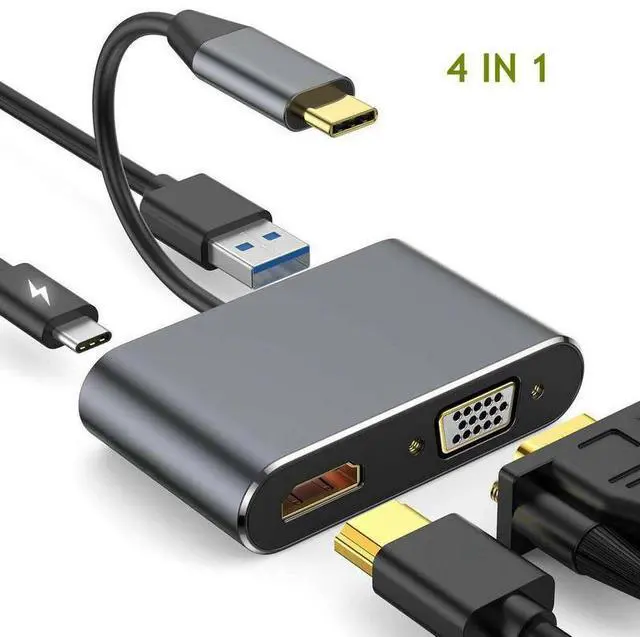 Main image of 4-in-1 USB-C Docking Station Type-C to HDMI / VGA Converter, USB 3.0 Hub, PD Fast Charging, Multi-Port Adapter for Laptop / Tablet / Phone