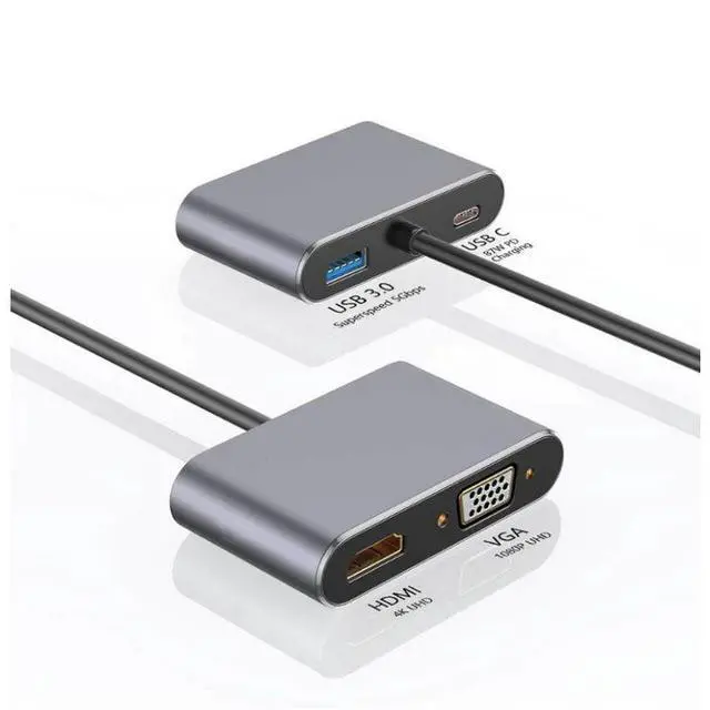 Alt view image 2 of 5 - 4-in-1 USB-C Docking Station Type-C to HDMI / VGA Converter, USB 3.0 Hub, PD Fast Charging, Multi-Port Adapter for Laptop / Tablet / Phone