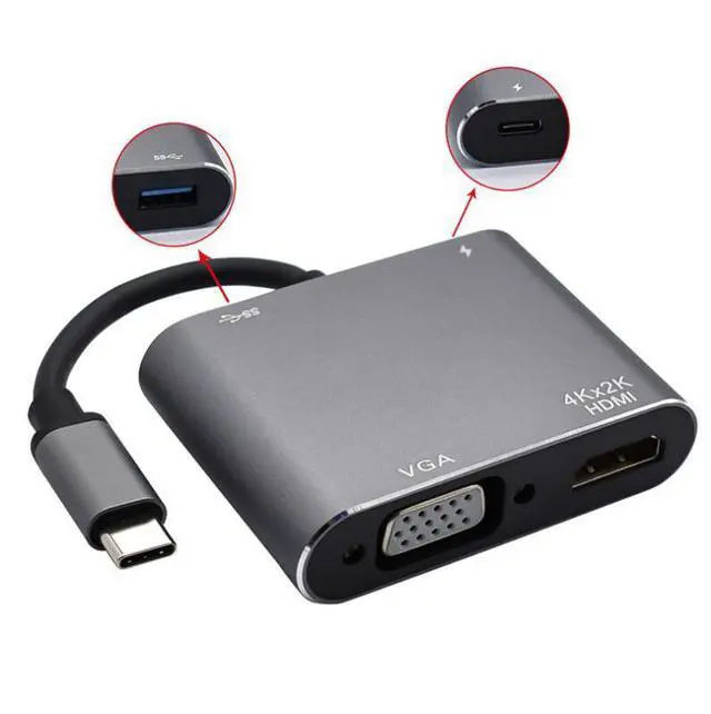 Alt view image 5 of 5 - 4-in-1 USB-C Docking Station Type-C to HDMI / VGA Converter, USB 3.0 Hub, PD Fast Charging, Multi-Port Adapter for Laptop / Tablet / Phone