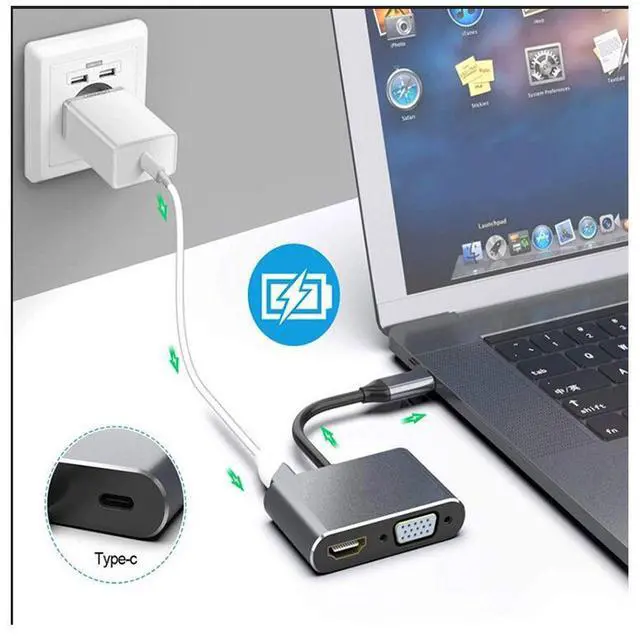 Alt view image 4 of 5 - 4-in-1 USB-C Docking Station Type-C to HDMI / VGA Converter, USB 3.0 Hub, PD Fast Charging, Multi-Port Adapter for Laptop / Tablet / Phone