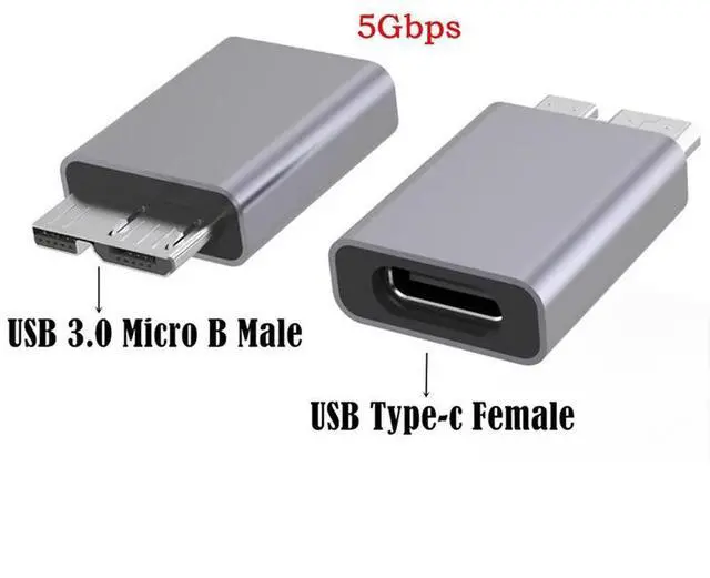 Main image of Aluminum Alloy Type-C Female to Micro-B USB 3.0 Male Adapter USB-C to Micro USB 3.0 Converter for Mac, Laptop, and Mobile Hard Drive Enclosure Connection
