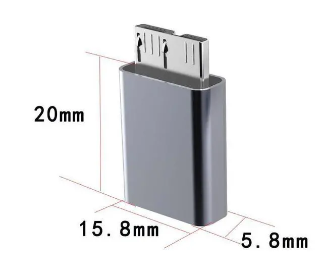 Alt view image 6 of 6 - Aluminum Alloy Type-C Female to Micro-B USB 3.0 Male Adapter USB-C to Micro USB 3.0 Converter for Mac, Laptop, and Mobile Hard Drive Enclosure Connection