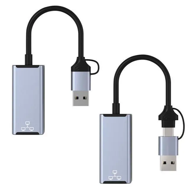 Alt view image 3 of 4 - Dual-Head Type-C / USB to RJ45 Ethernet Adapter Gigabit Wired Network Converter for Phone / PC / Laptop, USB-C & USB-A to 1000Mbps LAN Dongle