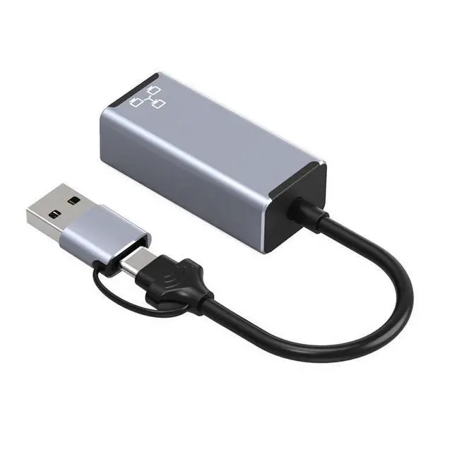 Alt view image 2 of 4 - Dual-Head Type-C / USB to RJ45 Ethernet Adapter Gigabit Wired Network Converter for Phone / PC / Laptop, USB-C & USB-A to 1000Mbps LAN Dongle